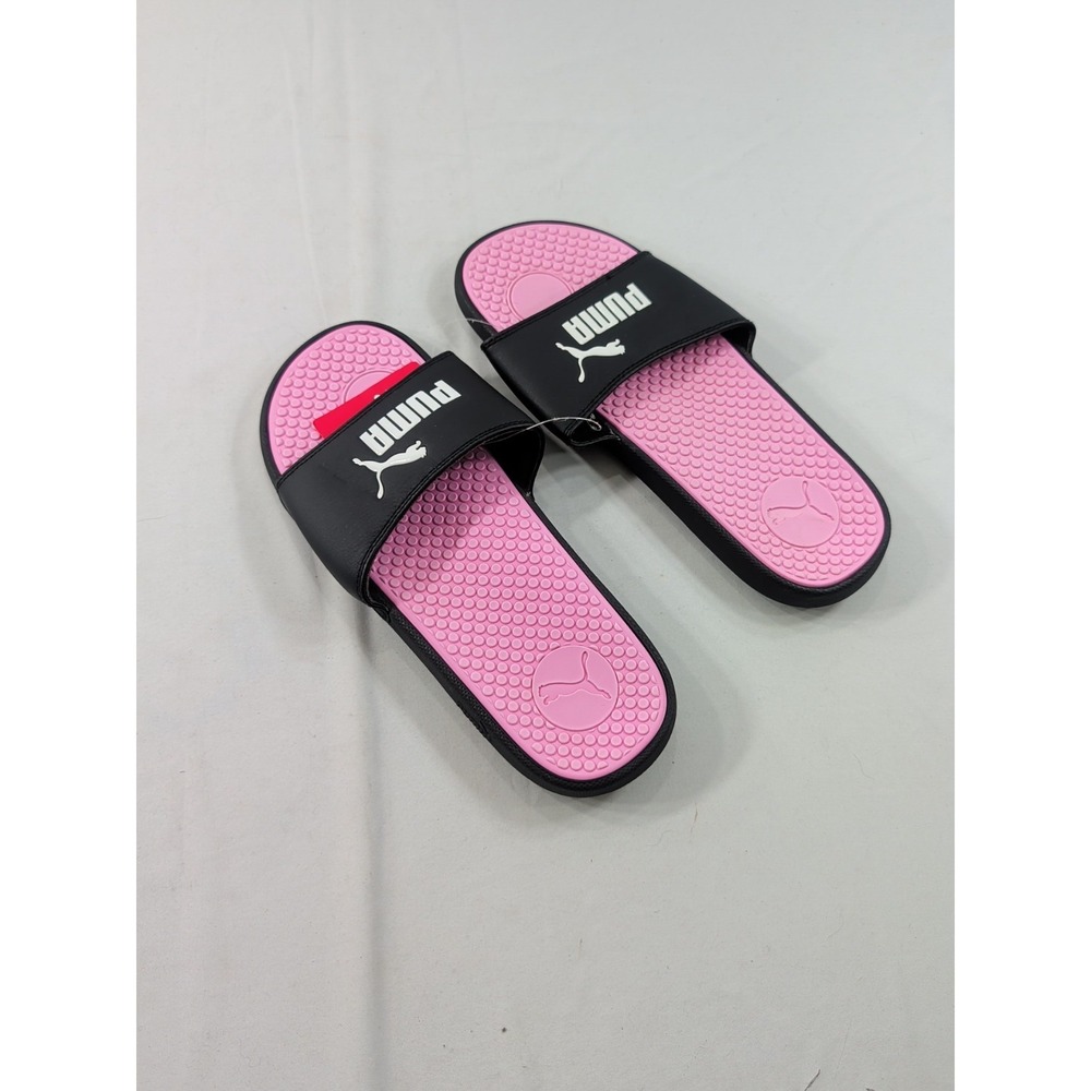 NWT PUMA Cool Cat 10 Black / Pink with White Cool Cat Logo Women Comfort Slides